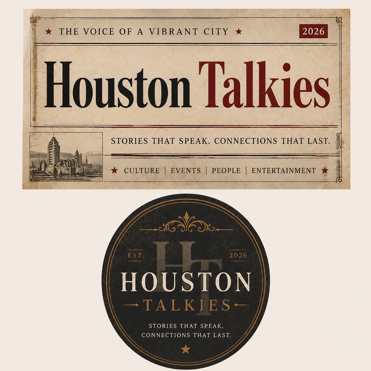 Houston Talkies vintage newspaper masthead — The voice of a vibrant city